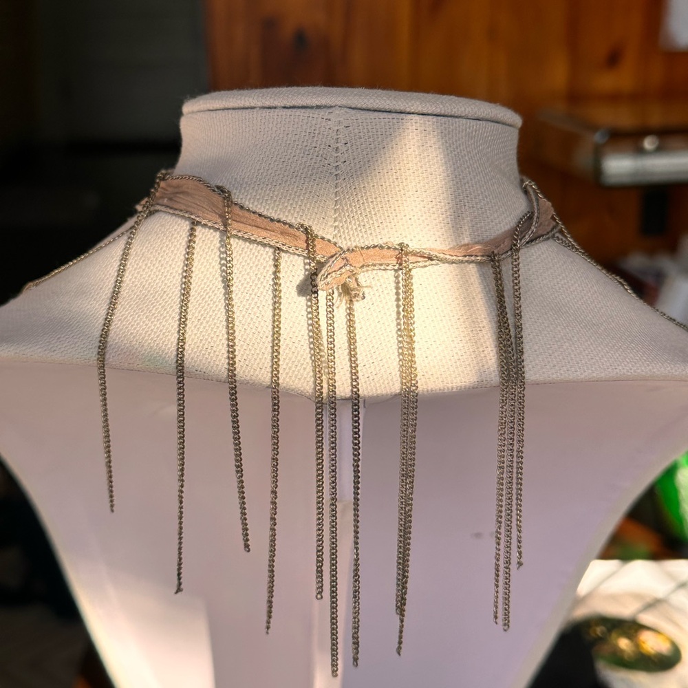 DESIGNER CHAN LUU Hand stitched Beaded Choker Necklace with Fringe - Picture 4 of 6